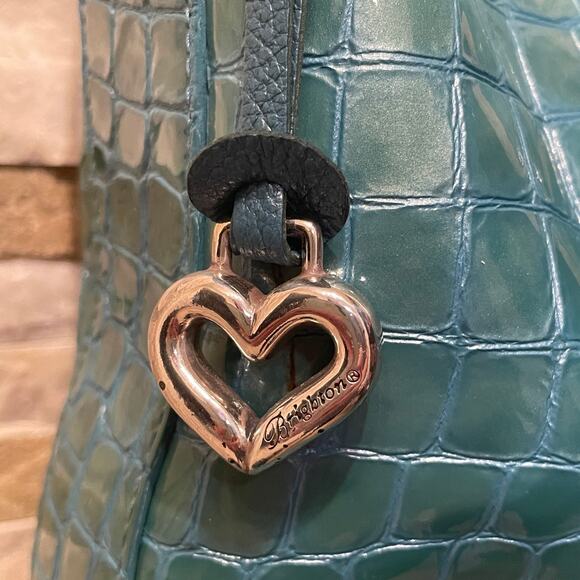 Brighton Cher Croc-Embossed Shoulder Bag Set | Turquoise Patent, Wallet + Strap - Picture 9 of 16